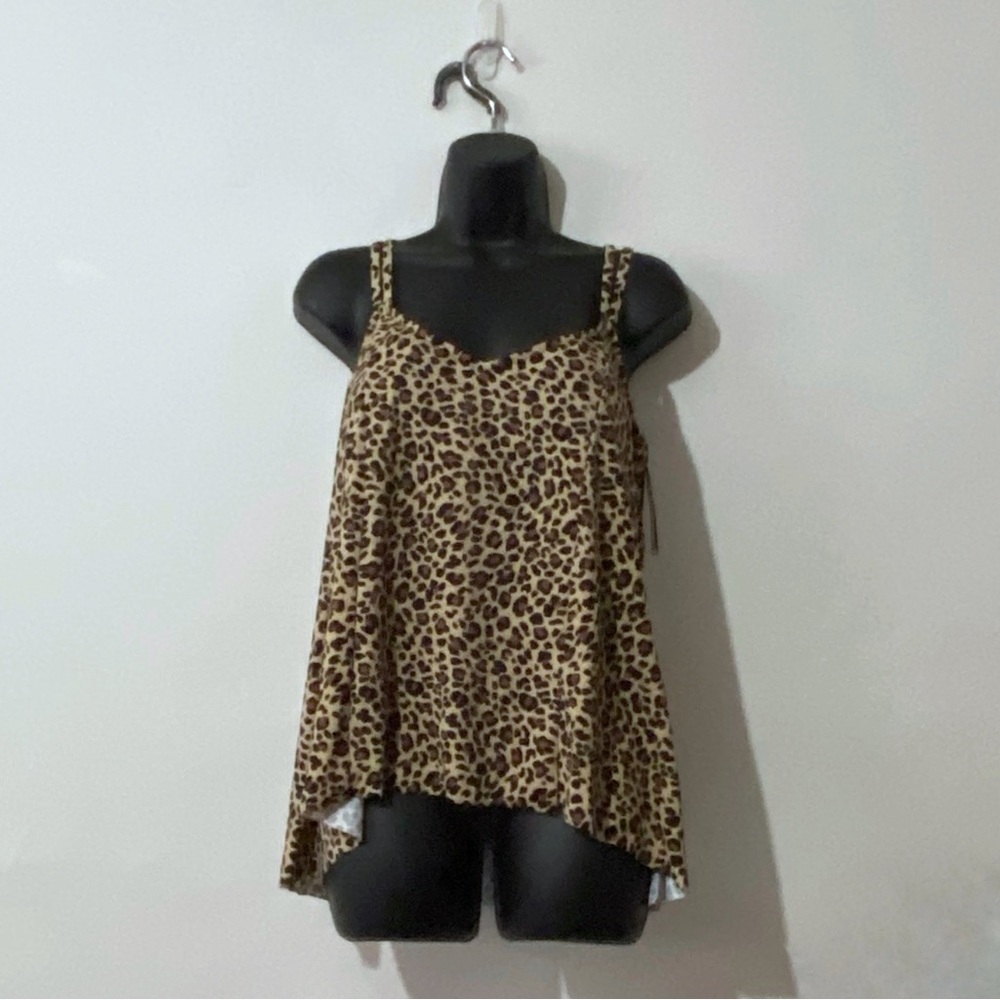 Swim Solutions Leopard Double Strap Tankini Swim Top Size 12
